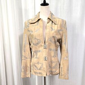 Mesmerize‎ Genuine Leather Soft Suede Tan & Silver Women's Jacket Size M